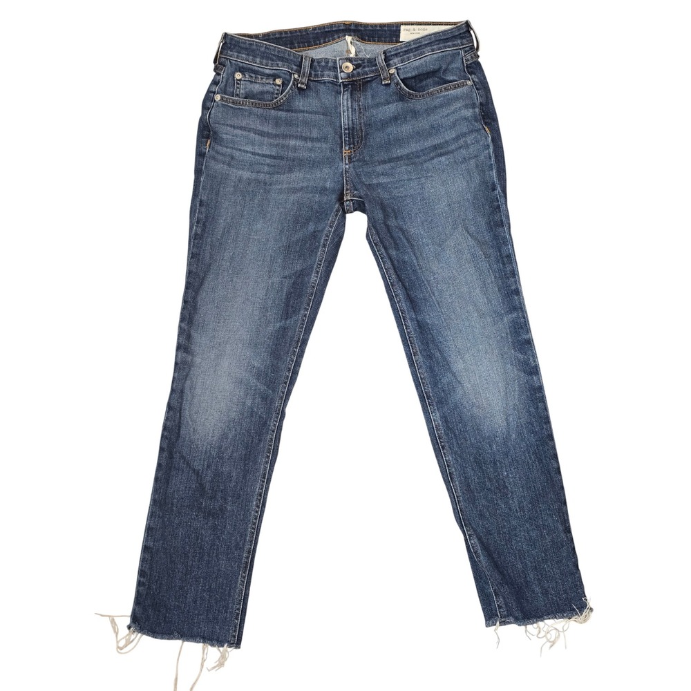 Rag & Bone New York Slim Straight Raw Hem Jeans Medium Wash Size 27 USA Made